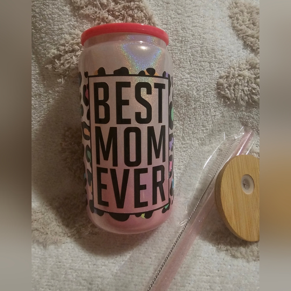 Best Mom Ever Pink Ombre Shimmer Tumbler with Straw 16oz